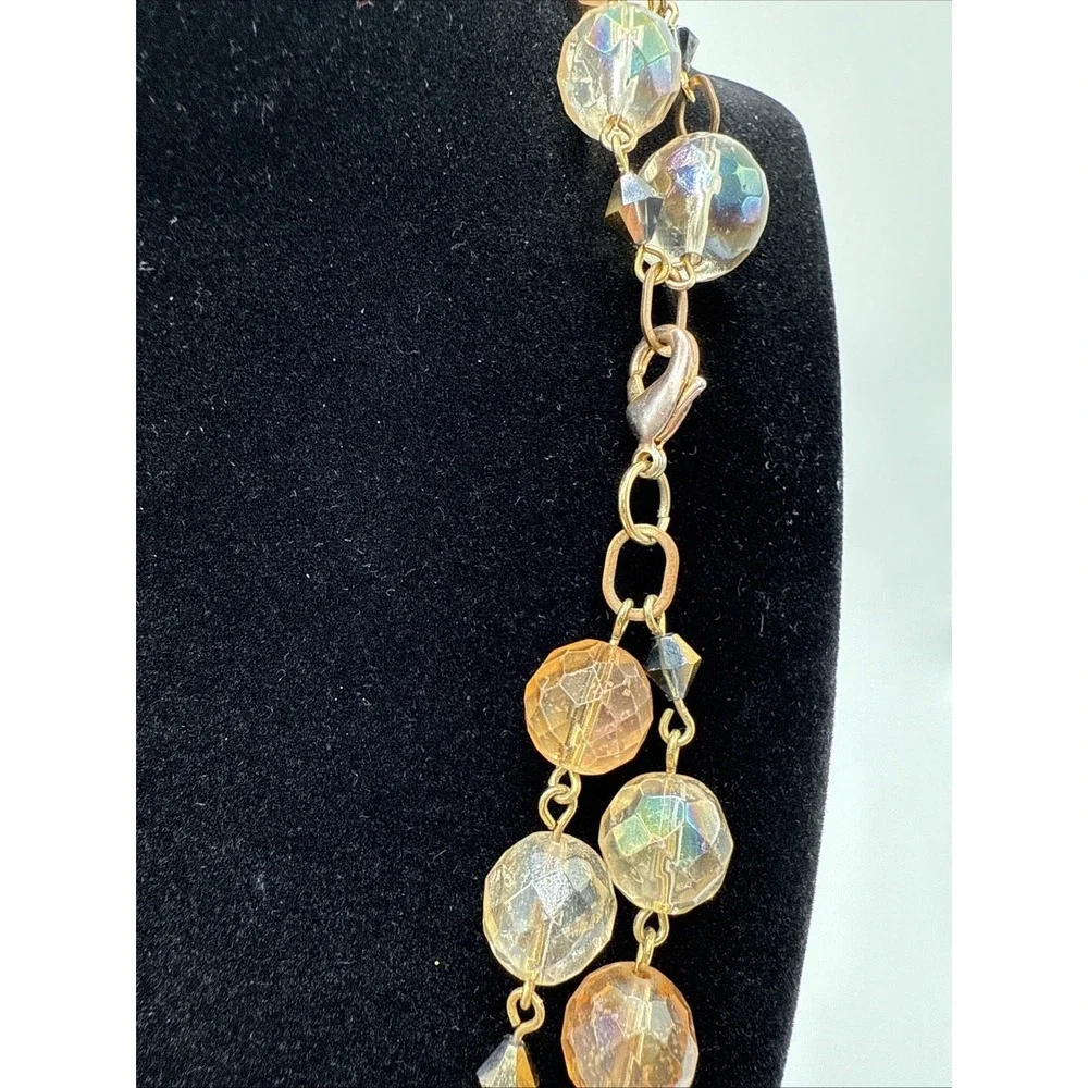 Mary Kay Adjustable Versatile Necklace Gold Tone Chain W/ Clear Gold Brown Beads